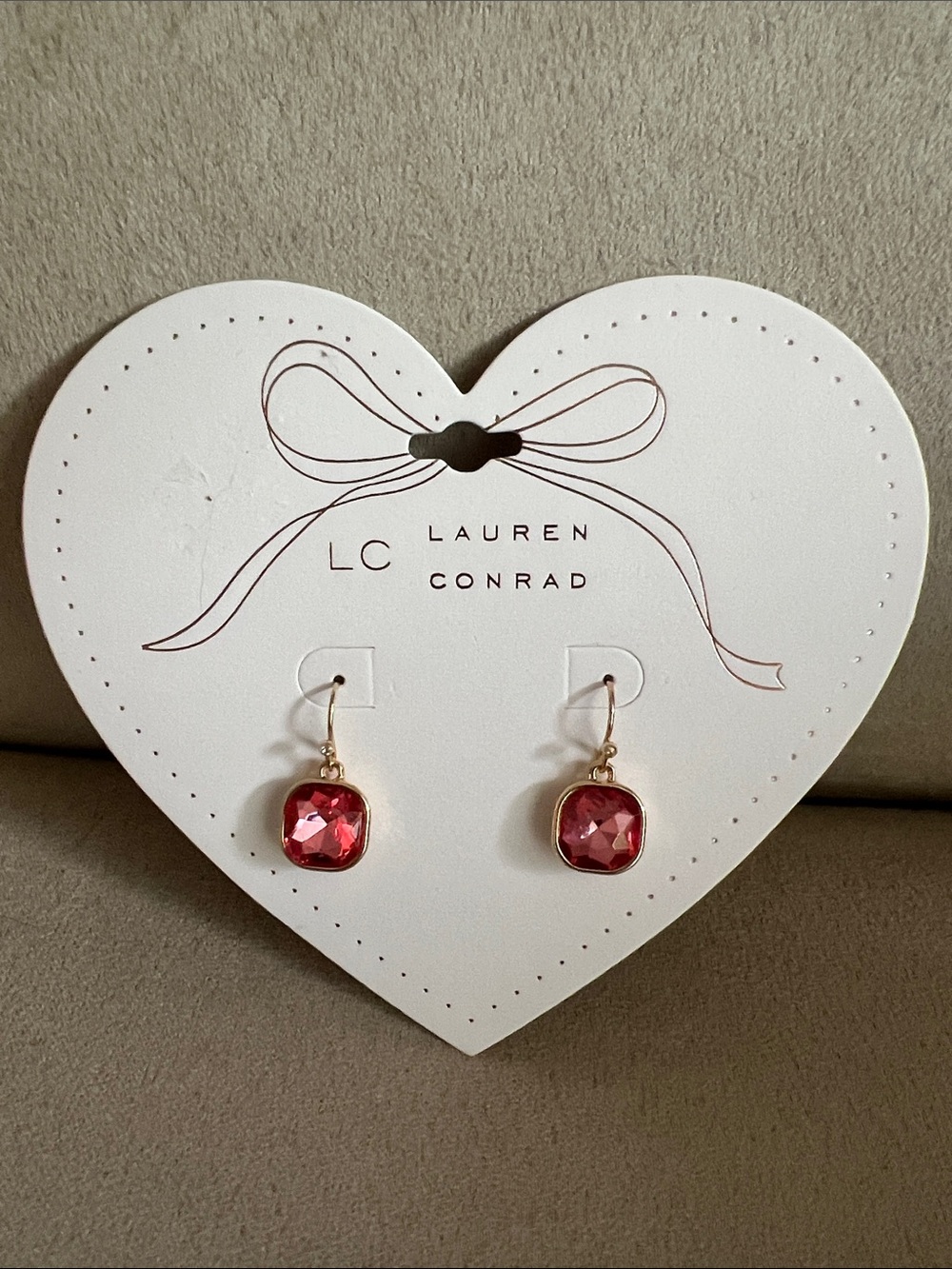 NWT LC Lauren Conrad Pink Crystal Drop Fishhook Earrings